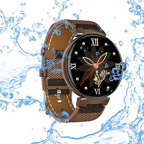 Smartwatch Herren Damen IP67 Wasserdicht Fitnessuhr Sportuhr Bluetooth-Anrufe mit Herzfrequenz-Schlafmonitor 7 Tage Lange Akkulaufze Itmehrfach Sportmodi für IOS Android KI-Sprachassistent Braun