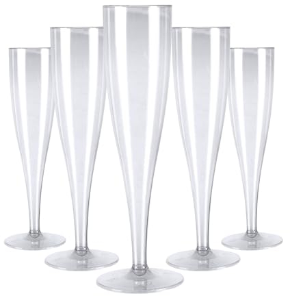 Perla, 48 Flute da Champagne Eleganti in Plastica, 120ml, Trasparenti, Resistenti e Riutilizzabili, Bicchieri da Brindisi per Feste, Compleanni, Matrimoni, Natale, Capodanno