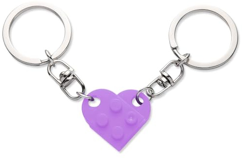 Coppia di portachiavi a forma di cuore per mattoncini Lego, portachiavi abbinati e scatola portagioie rossa, portachiavi a forma di cuore per fidanzato e fidanzata