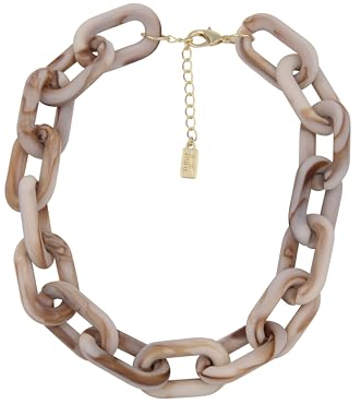 Leslii Damen Glieder-Kette Statement Grobe Glieder Collier Modeschmuck Kurze Kette (Beige)