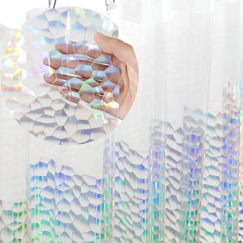 GA-Geetopia Rideau de Douche holographique Extra Long 3D EVA avec Doublure en Forme de Cube d'eau - Rideau de Douche en Plastique Transparent de qualité supérieure, avec œillets métalliques