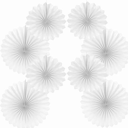 Fächer Papier Deko,Weiß 40.6CM(16in) and 30.4CM(12in) Hängende Papier Fächer Dekoration, Party Papier Fans Dekorpapier Kit 8er Set