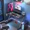 Lvhecforhm Bureau Gamer 100x55cm Avec Support d'Écran, Table pour Ordinateur en Fibre de Carbone, Crochets pour Écouteurs et Porte-gobelet - Noir