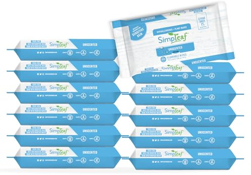 Simpleaf Flushable Wet Wipes, Odourless, Plastic Free, Paraben and Alcohol Free, Hypoallergenic and Safe for Sensitive Skin, Soothing Aloe Formula, Adult Toilet Tissues (12 x 50