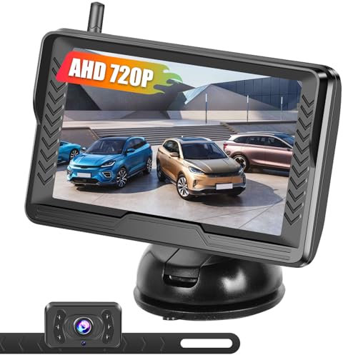 Inefala Kit Telecamera Auto Retromarcia Wireless con monitor LCD da 4,3 Pollici Monitor con Schermo IPS AHD, Visione Notturna, Impermeabile IP69, Sensore di Parcheggio per Auto, Supporto 12V Per Auto