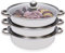 MEHOOSPVN Vaporiera a 3 livelli per cucinare, in acciaio inox, diametro interno 28 cm, compatibile con fornelli a gas, forni, induzione, alogeno elettrico, pentola calda, con coperchio in vetro