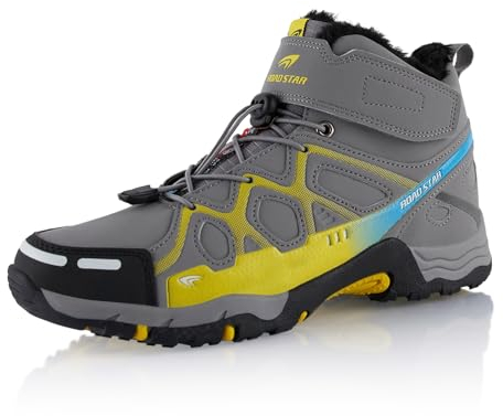 Fusskleidung® Damen Herren Wanderschuhe warm gefütterte Grau Gelb Schwarz EU 39