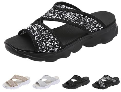 BFYSFBAIG Sandali Memory Foam Donna Estive Sportivi Mesh Morbida Suola Ciabatte Comode Scarpe da Donna Mare Elegante Ciabatte Trekking Casual Sandalo Ortopediche Con Tacco (Ri1-Grigio scuro,39)