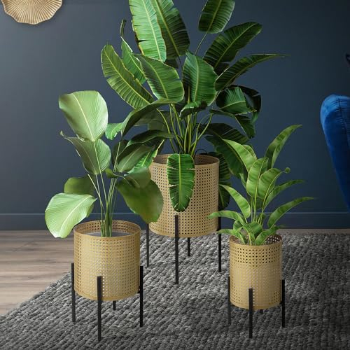 ML-Design Blumenständer 3er Set Schwarz-Gold, aus Stahl, Metall Pflanzenständer, Blumentopfständer mit Übertopf, Blumentopfhalter 3-TLG, Pflanztopf Dekoständer Blumensäule Blumenhocker Pflanzenhocker