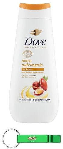 12x Dove Advanced Care Docciaschiuma Dolce Nutrimento Duschgel mit Arganöl,Weiche Haut mit Creme Effekt 225ml + Beni Culinari Kostenloser Schlüsselanhänger