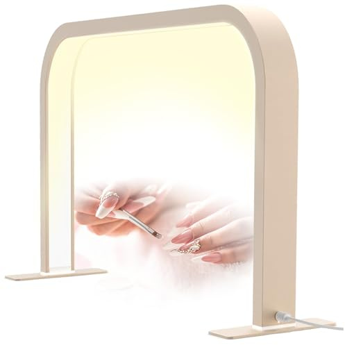 MOFGOE Half Moon Nail Desk Light for Professionals, 24in 45w Nail Tech Light Nail Table Lamp, 3 Color 10 Brightness Touch Control, Dimmable Nail Desk Light for Manicure,Gold