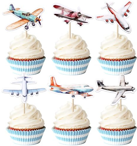 SYKYCTCY 36 Pack Airplane Cupcake Toppers Glitter Plane Cupcake Picks for Baby Shower Aviation Fighter Theme Birthday Party Cake Decorations Supplies