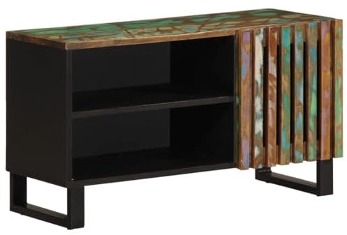 vidaXL TV Cabinet Stand Solid Acacia Wood Entertainment Center Unit with Ample Storage - Industrial Design - Multicolour 80x34x46 cm