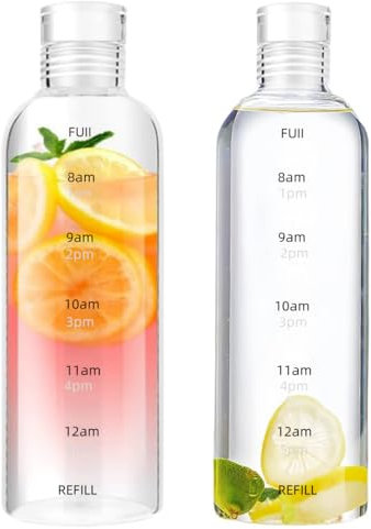 MEETOZ 2 Pcs 16oz/500ml Glass Drinking Bottles with Time Marker, Glass Milk Cup With Lid, Reusable Clear Glass Drinking Bottles, Suitable For Office, Gym, Outdoors