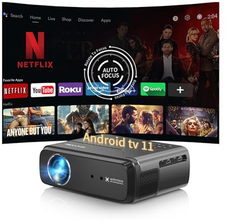 Portable 4K Projector【Google TV/Netflix Licensed/1200 ANSI】Auto Focus Smart Projector with WiFi and Bluetooth, HDR10+, Dolby Audio,Voice Control, Native 1080P Full HD Led Projectors for Home/Outdoor