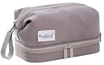 GMBYLBY Kosmetiktasche mit großem Fassungsvermögen, doppellagig, aus Nylon, für Damen, grau, S