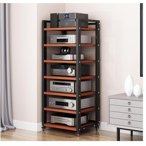 Router schrank Hifi rack Hochwertiger Audio-Video-Medienständer Mit Verstellbarem Regal, AV-Medienregal Aufbewahrungsschrank,Eck-TV-Ständer für Zuhause Multifunktionales offenes Aufbewahrungsregal(Tea