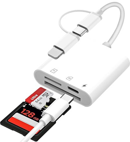 Oliveria SD Kartenleser iPhone,【Apple MFI Zertifiziert】 SD Kartenleser Lightning, Lightning SD Card Reader, iPhone SD Card Reader, SD Adapter iPhone, Adapter SD Karte iPhone, Aufladen und Kartenlesen