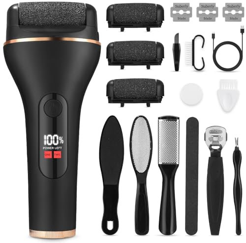 18 Pezzi Set Pedicure Elettrico Professionale Piedi, Raspa Piedi Professionale con 3 Rulli di Ricambioe 2 Velocità, Kit Pedicure per Calli Piedi Rimozione, Talloni Screpolati, Togli Calli, Esfoliante