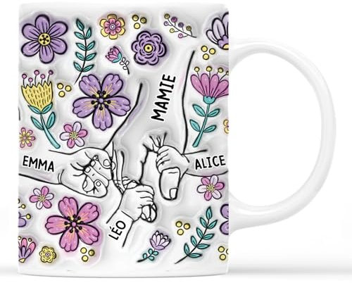 Cadeau Plus Mug Personnalisé Prénom - Maman Mamie Fleur Violette - Tasse Fête Des Mères, Mug Maman Personnalisé, Cadeau Mere Original, Tasse Personnalisable Mamie (Modèle # 1)