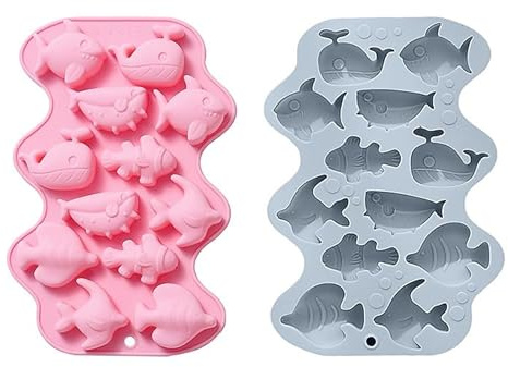 Silikonformen für Goldfisch, Hai, Wal, Ozeanfisch, Backformen für Schokolade, Eiswürfel, Kuchen, Dessert, Süßigkeiten, Seife, Cupcake-Topper, Gelee, Pudding, Wachsschmelzen, 2 Stück