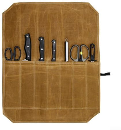 Porte-outils culinaires en toile cirée portable avec huit compartiments pour voyager et ranger en toute sécurité, Voir image, Khaki