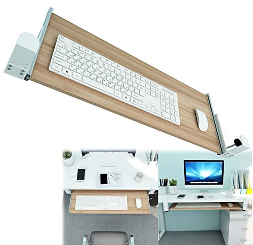 TWHZSAI Wooden Tray Keyboard Support Bracket with Slides, Clamp-On Keyboard Drawer,Under Desk Slide-Out Platform/Black/75 * 30Cm