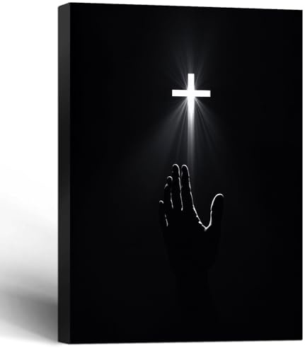 Gerahmte christliche Wandkunst, Redemption, Glaube, Poster, Kreuz und Hände, schwarz-weiß, Leinwanddruck, religiöses Gemälde, Jesusbild, Heimdekoration, 40,6 x 61 cm, fertig zum Aufhängen
