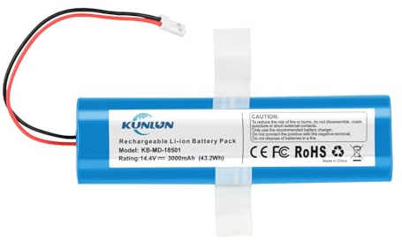 KUNLUN 3000mAh Li-ion Ersatzakku für iLife Zaco V5s Pro V5x V4 Saugroboter | 14,4V Akku Passend für iLife Zaco V3s Pro V8s V50 V80 V85 Home Cleaner Heimroboter, Ersatz für iLife 18650B4-4S1P-AGX-2 Akku