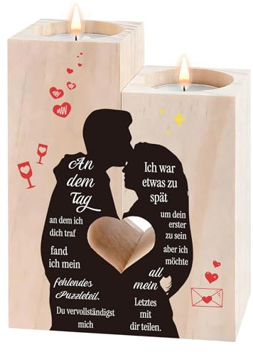 Ich Liebe, Jahrestag Geschenk für sie und Ihn, Kerzenständer - Hochzeitstag Geschenke für Frauen, Romantisches Geschenk für Ihn Frau und Mann Valentinsgeschenk