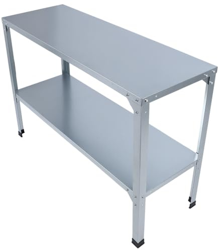Pssopp Greenhouse Potting Bench, 120KG Load Bearing Galvanized Iron Metal Plant Table with Double Shelves for Greenhouse Indoor Outdoor Use