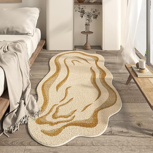 RBQIZVW Läufer Teppich Flur 60x90 cm rutschfest Modern Bettvorleger Teppiche Waschbarer Küche Teppich Läufer Kurzflor Kunstwolle Teppiche Gelb Gold für Schlafzimmer Wohnzimmer