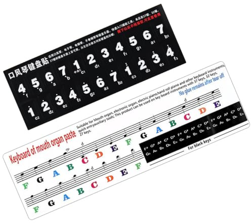 Melodica Tastaturaufkleber für 27 Tasten, 2 Stück, Schwarz | Klare, Lesbare Markierungen, Schnelles Lernen zu Hause, für Junge Mädchen und Anfänger, ohne Rückstände