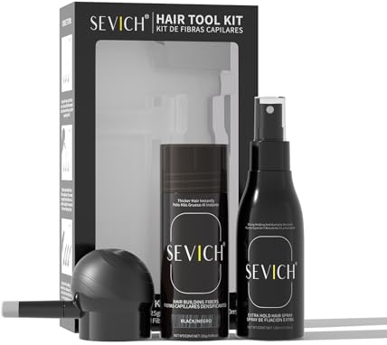 SEVICH Hair Building Fibers,Extra Hold Spray Kit & Applicator,3-in-1 Hair Styling Set for Thinning Hair,Instant Hair Thickener & Holding Spray for Natural Looking Volume,Black