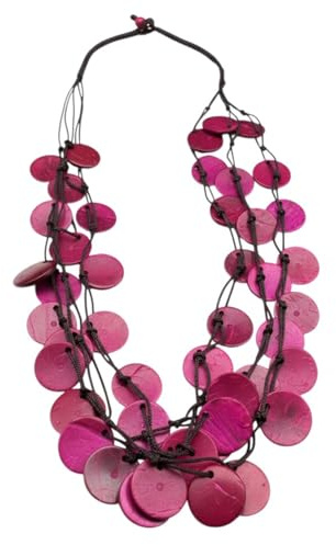 Sanixa Karma NH10355787 Statement Halskette Holz vers. Farben Damen Textil bunt Kette 55 cm Schmuck für Frauen Damenhalskette Statementkette modern Holzkette (Pink)