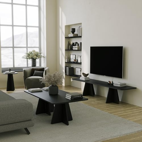 Hanah Home Modern Black Coffee Table Set (4 Pieces) | 100% Melamine Coated Particle Board, 18mm Thick | Stylish & Functional for Living Room, Elegant Design