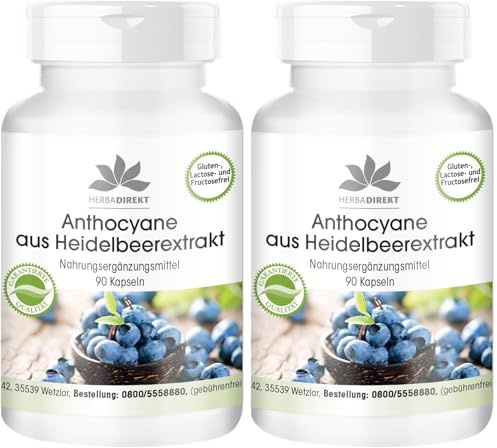Antociani di estratto di Mirtilli neri - 90 capsule | HERBADIREKT by Warnke Vitalstoffe - Qualità da farmacia tedesca (Confezione da 2)