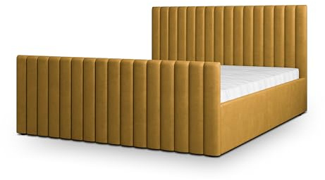 Masseno Polsterbett CANOVA K 200x200 cm, Doppelbett, Bettkasten, Stauraum, Lattenrost Und Kopfteil - Gelb, Kronos 01