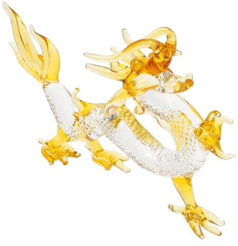 SWETRACE Drachenfigur aus Glas für Schreibtisch mit Flachem Boden Dekorative Effekte und Stilvolle Herbstdeko als Chinesische Drachenfigur zur Tischdekoration