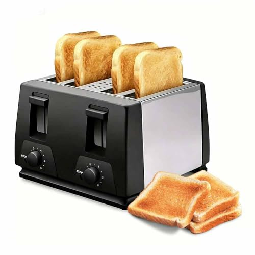 4 Slice Toaster with Long Extra-Wide Slots, 6 Browning Levels, Defrost, Reheat & Cancel Functions, Removable Crumb Tray