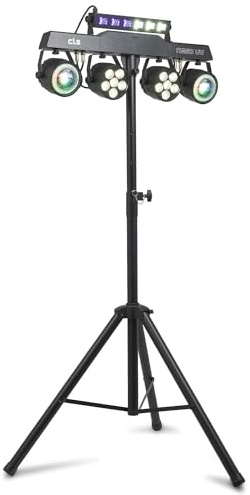 BeamZ CLS PartyBar NesoUV - DJ Lichtanlage Set mit Stativ - 2x LED PAR & 2x Jelly Moon RGBW & UV, Stroboskop, DMX, Lichtorgel Musikgesteuert LED, Disco Beleuchtung, UV Schwarzlicht, Party Licht