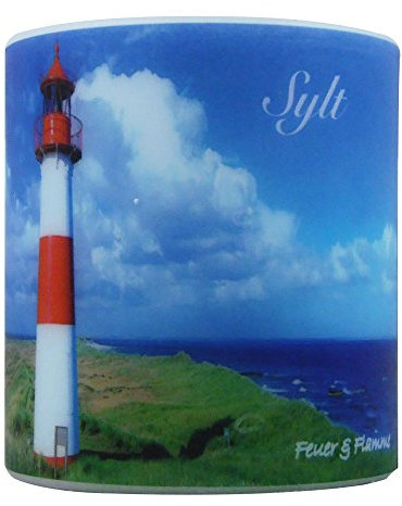 osters muschel-sammler-shop Sylt Artikel - Kaffeebecher schwarz/Glasascher Sylt/Keramikbecher Rusty Sylt Weiss/Kerze - Leuchtturm und Strand Sylt - Nordsee/Meer/Maritim (Kerze Sylt)