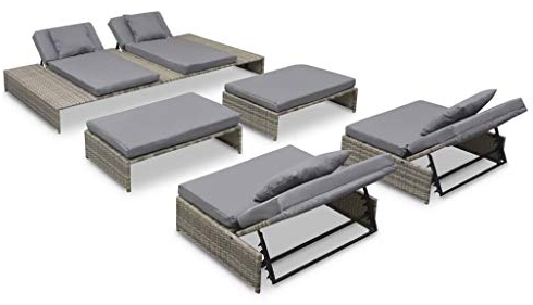 vidaXL Gartenmöbel 5-TLG. mit Auflagen Sitzgruppe Lounge Rattanmöbel Sitzgarnitur Sofa Gartensofa Sofagarnitur Sonnenliege Poly Rattan Grau