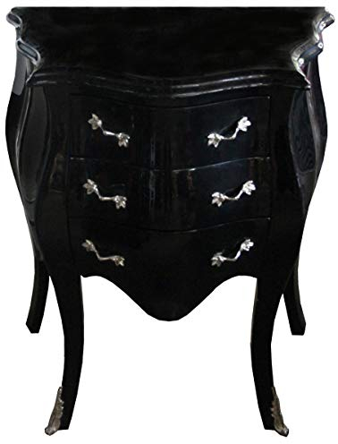Casa Padrino Barock Kommode Schwarz/Silber H 74 cm, B 64 cm, T 40 cm - Nachttisch Kommode