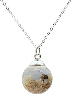 Muschel Meer Sand Strand Glühen 925 Sterling Silber Ketten mit Anhänger | Natürliche, Im Dunkeln Leuchten, Glas Kugel, Halsketten, Damen, Handmade