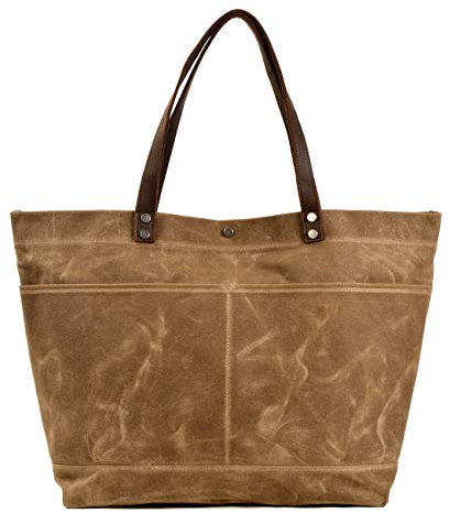 WUDON Reisetasche aus gewachstem Segeltuch – extra große Tragetasche für Damen, khaki, X-Large