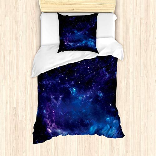 ABAKUHAUS Himmel Bettbezug Set, Raum Illustration Galaxy, Milbensicher Allergiker geeignet mit Kissenbezügen, 135 cm x 200 cm - 80 x 80 cm,Lila Koksgraue