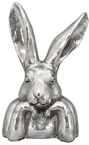 Exner putziger origineller Osterhase als Büste Hasenkopf als Osterdeko Keramik Silber antik glänzend (klein ca. 23 x 16,5 x 37 cm hoch)