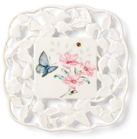 Lenox Butterfly Meadow Untersetzer, 0,4 kg, Mehrfarbig | Hitzebeständig | Blumendesign | für heiße Gerichte und Töpfe, Geschenk für Frauen, Küchenuntersetzer, Topflappen