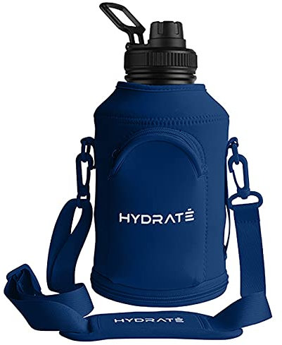 HYDRATE Carrier Sleeve for Stainless Steel XL Jug 1.3 Litre - Neoprene Sleeve with Phone Pouch - Water Bottle Holder with Strap and Storage Case - Hydration Accessories for Travel (Dark Blue)